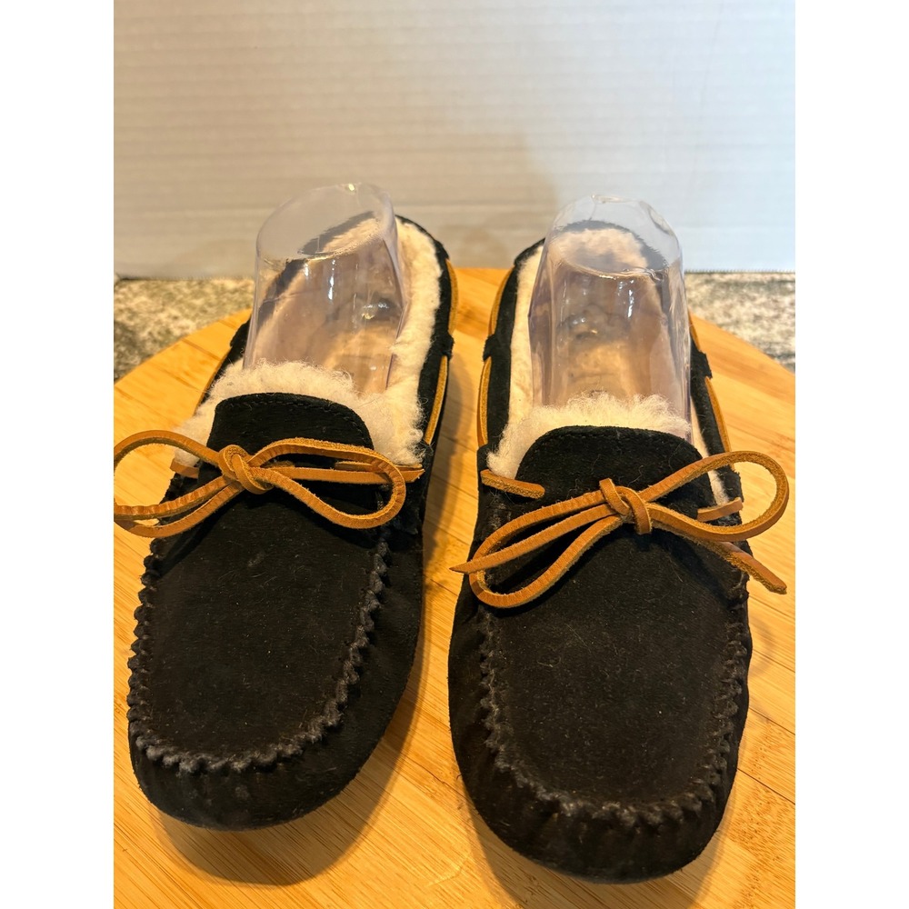 UGG Dakota Black Suede Shearling Lined Moccasin Slippers Womens 8 1107949